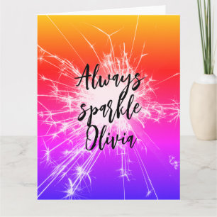 Always Sparkle Motivational Pink custom name Card