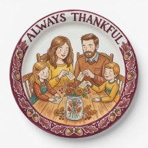 ​"Always Thankful" Family Thanksgiving Paper Plate