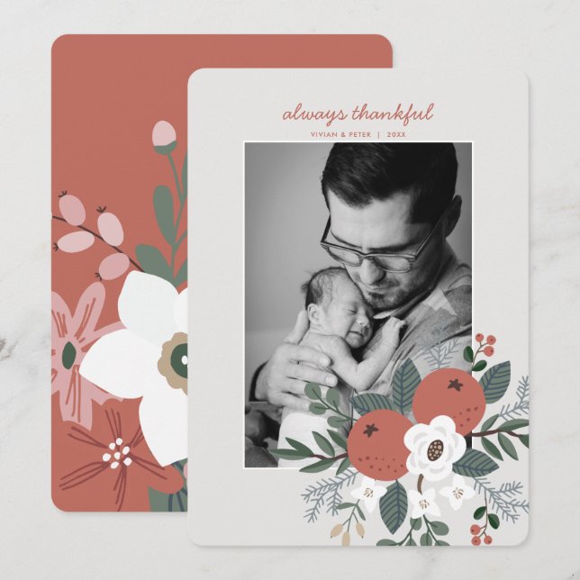 Always Thankful Thanksgiving Photo Holiday Card (Front/Back)