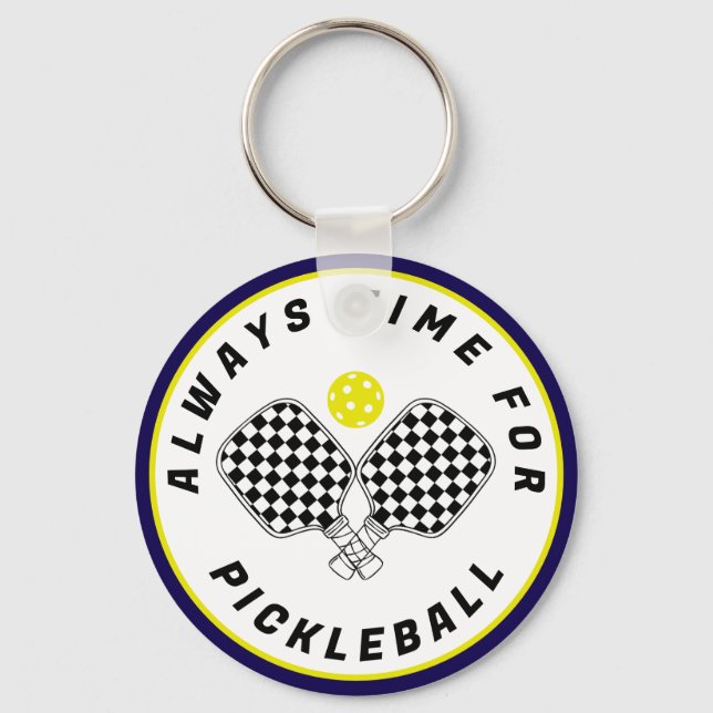 Always Time for Pickleball Paddles Black Olive Keychain (Front)