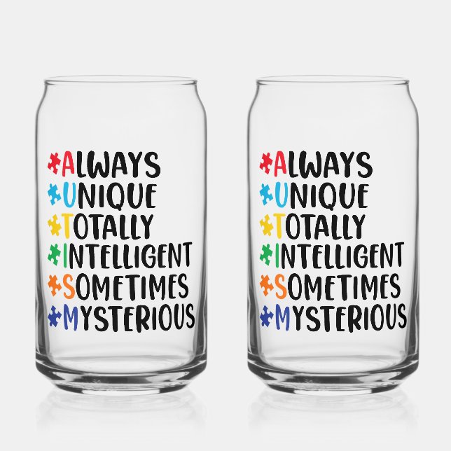 Always Unique Neurodiversity Acceptance Art Can Glass (Front)