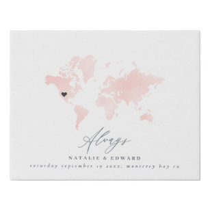 Always world map wedding or anniversary gift faux canvas print