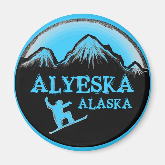 Alyeska Alaska blue snowboarder magnet (Front)