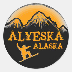 Alyeska Alaska orange snowboarders autocollants