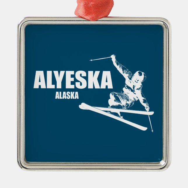 Alyeska Alaska Skier Metal Ornament (Front)