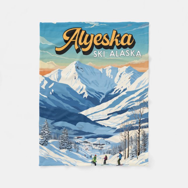 Alyeska Alaska Winter Travel Art Vintage Fleece Blanket (Front)
