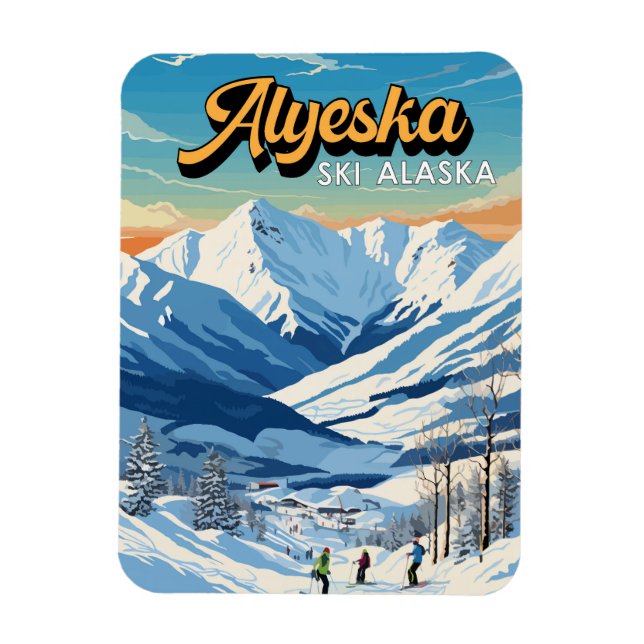 Alyeska Alaska Winter Travel Art Vintage Magnet (Vertical)