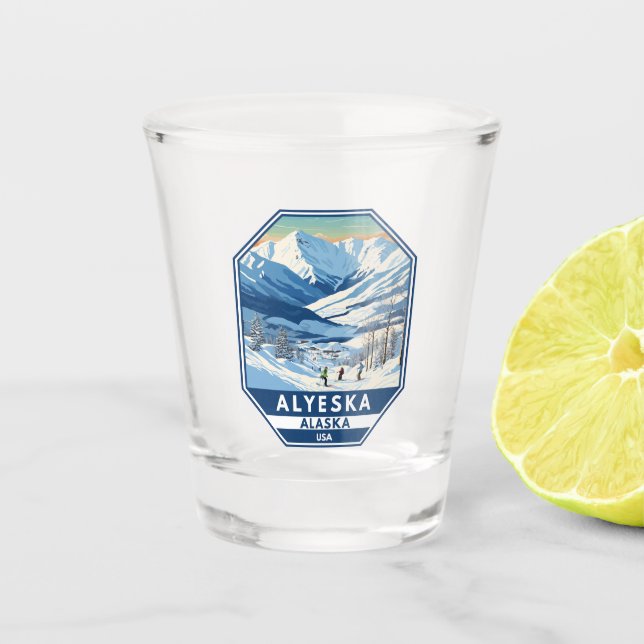 Alyeska Alaska Winter Travel Art Vintage Shot Glass (Front)
