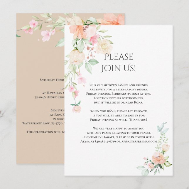 Alysa - Details Watercolor Spring Blossoms  Invitation (Front/Back)