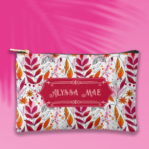 Alyssa Mae Hand Drawn Pink and Orange Foliage Accessory Pouch
