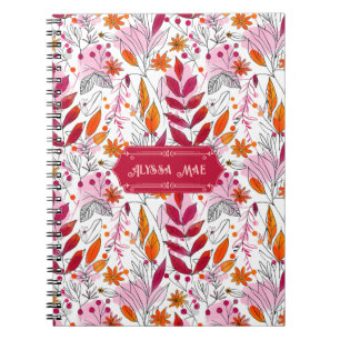 Alyssa Mae Hand Drawn Pink and Orange Foliage Notebook