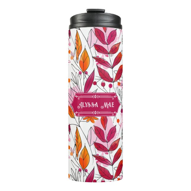 Alyssa Mae Hand Drawn Pink and Orange Foliage Thermal Tumbler (Front)