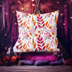 Alyssa Mae Hand Drawn Pink and Orange Foliage Throw Pillow