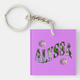 Alyssa, Name Logo Made With Hydrangeas, Keychain