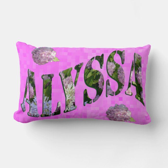 Alyssa Name Logo Made With Hydrangeas, Lumbar Pillow (Front)