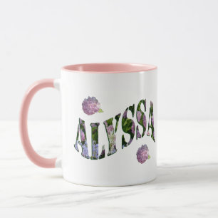 Alyssa, Name Logo Made With Hydrangeas, Mug