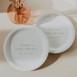 ALYSSA White Gold Boho Modern Simple Baby Shower Paper Plate<br><div class="desc">These white and gold boho modern simple baby shower paper plates from the Alyssa Collection are perfect for a simple baby shower. The white and gold design features modern boho unadorned typography with a unique minimalist style. Personalize your baby shower plates with the name of the mom-to-be and the shower...</div>