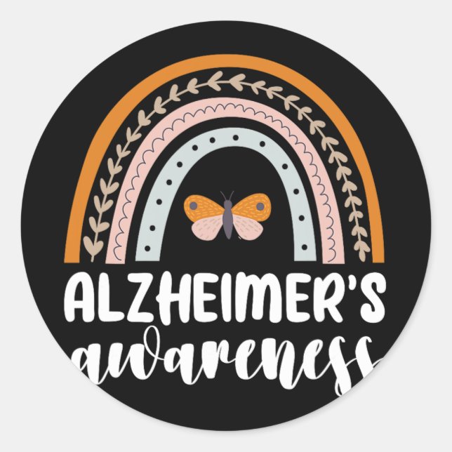 Alzheimer&#39;s Awareness Dementia Rainbow Butterf Classic Round Sticker (Front)