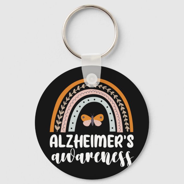 Alzheimer&#39;s Awareness Dementia Rainbow Butterf Keychain (Front)
