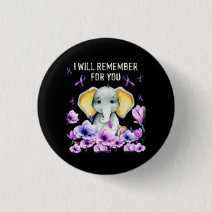 Alzheimer Awareness Cute Elephant I Will Remember  1 Inch Round Button