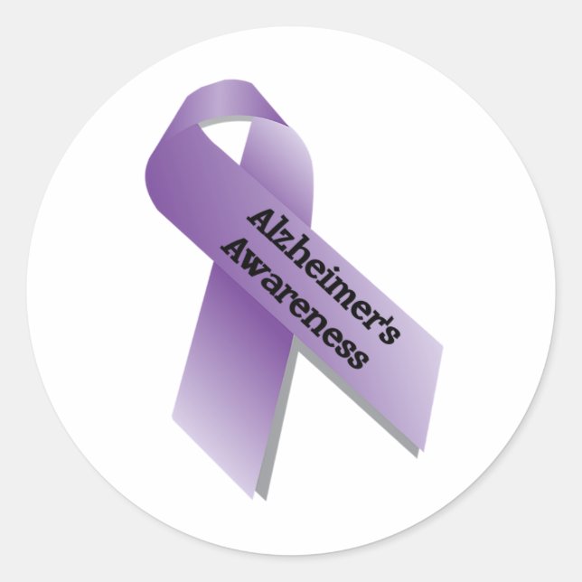 Alzheimer Awareness Ribbon Purple Typography  Classic Round Sticker (Front)