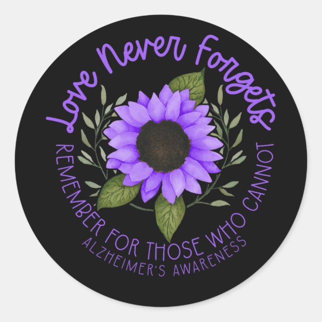 Alzheimer Awareness Tee For Men And Women Purple S Classic Round Sticker (Front)