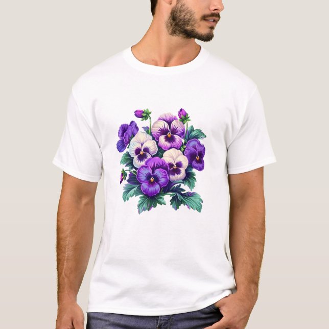 Alzheimer Purple Floral Pansy Dementia Alzheimer's T-Shirt (Front)