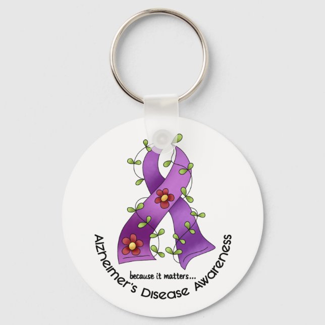 ALZHEIMER’S DISEASE AWARENESS Flower Ribbon 1 Keychain (Front)