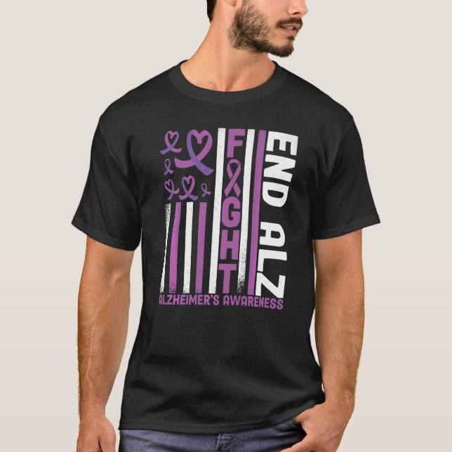 Alzheimers American Flag End Alz Alzheimer's Aware T-Shirt (Front)