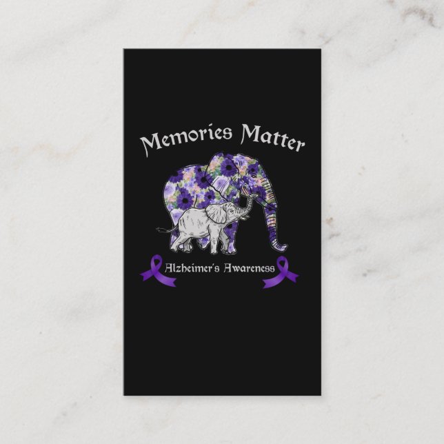 Alzheimers Awareness Cute Elephant Family Support Business Card (Front)
