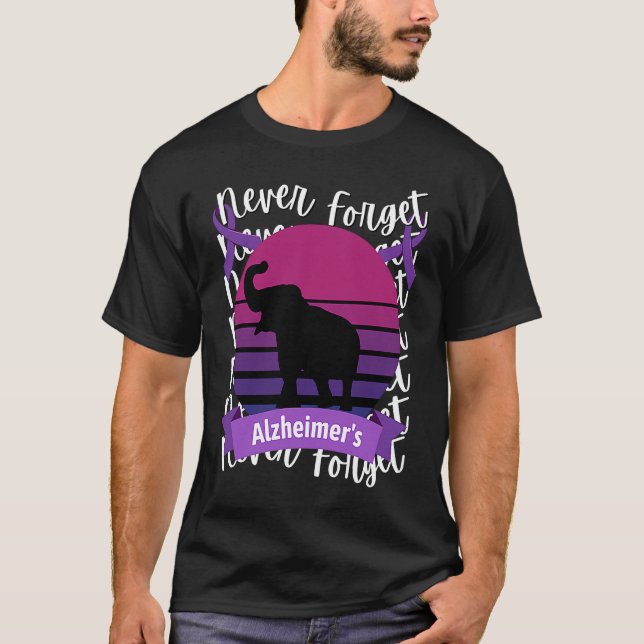 Alzheimer's Awareness Elephant Retro Sunset Purple T-Shirt (Front)