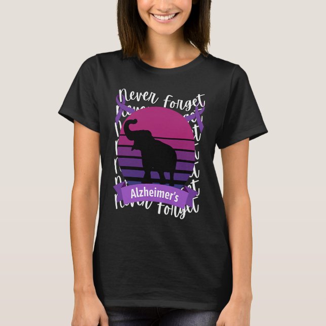 Alzheimer's Awareness Elephant Retro Sunset Purple T-Shirt (Front)