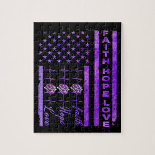 Alzheimers Awareness Faith Hope Love Purple Jigsaw Puzzle