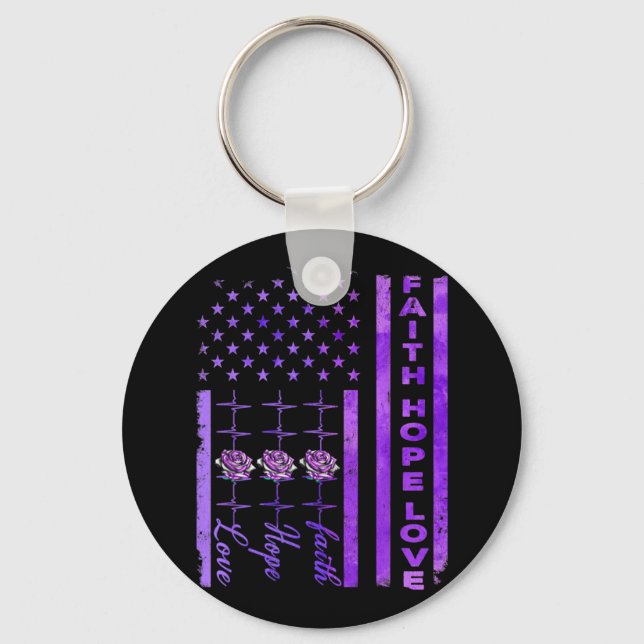 Alzheimers Awareness Faith Hope Love Purple Keychain (Front)