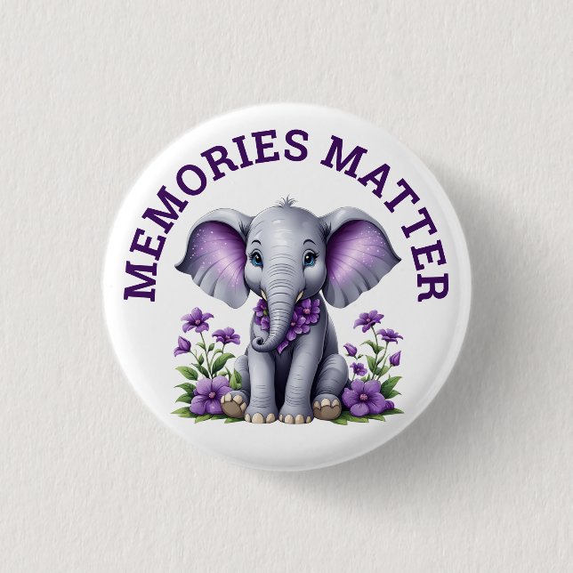 Alzheimer's Awareness Memories Matter Elephant  1 Inch Round Button (Front)