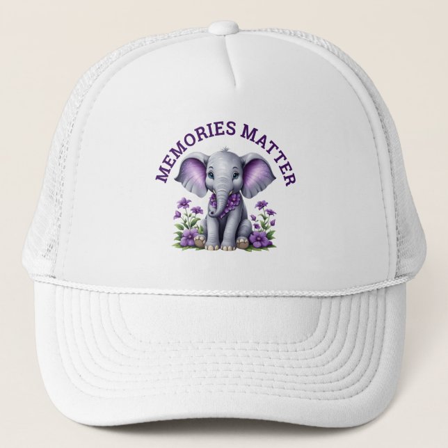 Alzheimer's Awareness Memories Matter Elephant  Trucker Hat (Front)