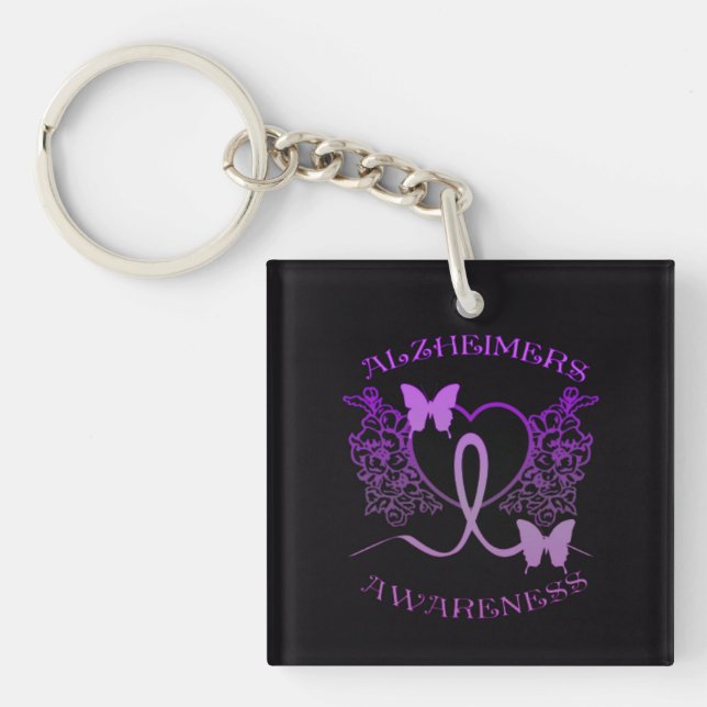 Alzheimers Awareness Purple Butterflies Key Chain2 Keychain (Front)