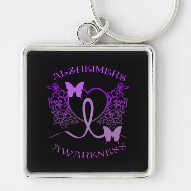 Alzheimers Awareness Purple Butterflies Key Chain3 Keychain (Front)