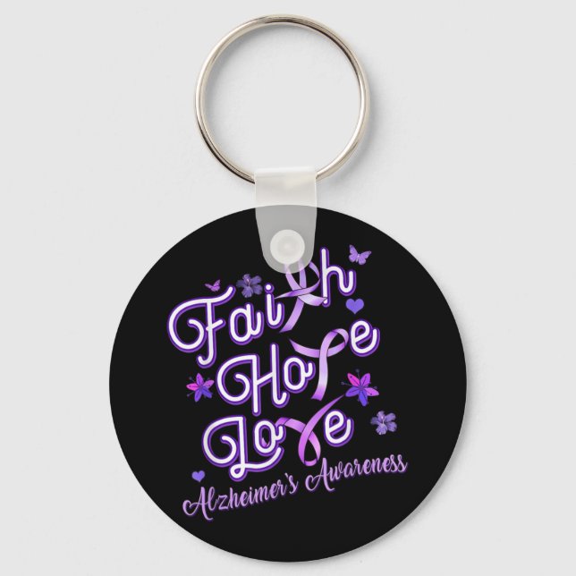 Alzheimer's Awareness Purple Ribbon Products Faith Keychain (Front)