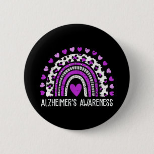 Alzheimers Awareness Rainbow Leopard Ribbon Purple 2 Inch Round Button