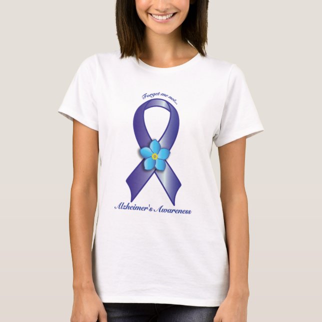 Alzheimer's Awareness Ribbon with Forget Me Not T-Shirt (Front)
