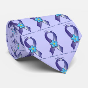 Alzheimer's Awareness Ribbon with Forget Me Not Tie
