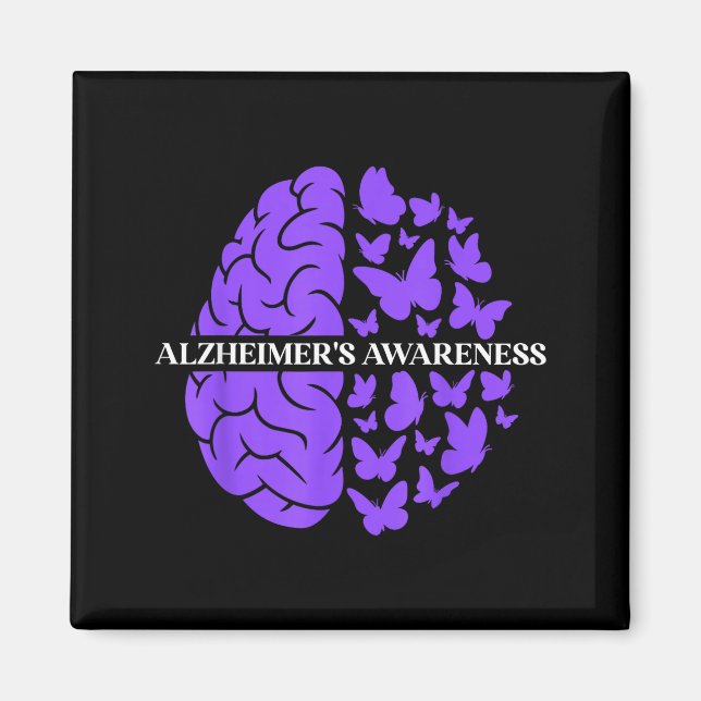 Alzheimers Awareness Support Purple Brain Magnet (Front)