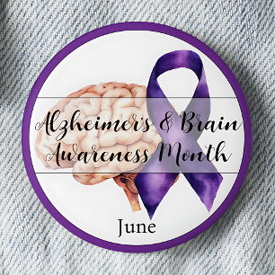 Alzheimer's & Brain Awareness Month June Brain 2 Inch Round Button