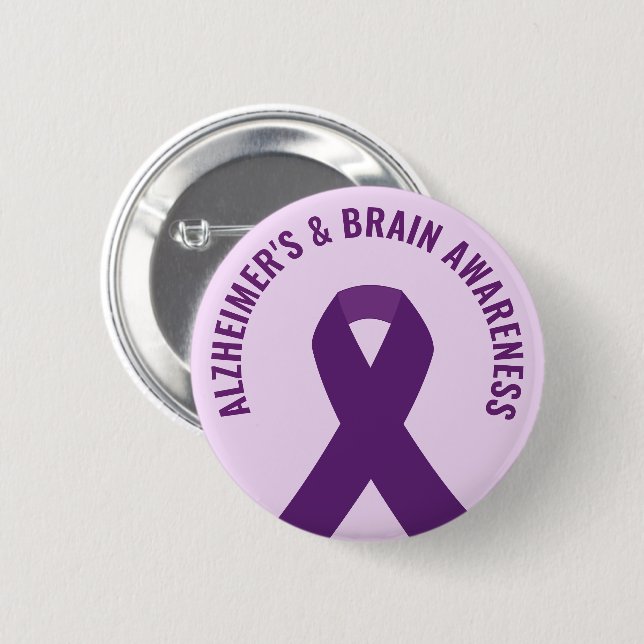Alzheimer's & Brain Awareness Purple Ribbon 2 Inch Round Button (Front & Back)