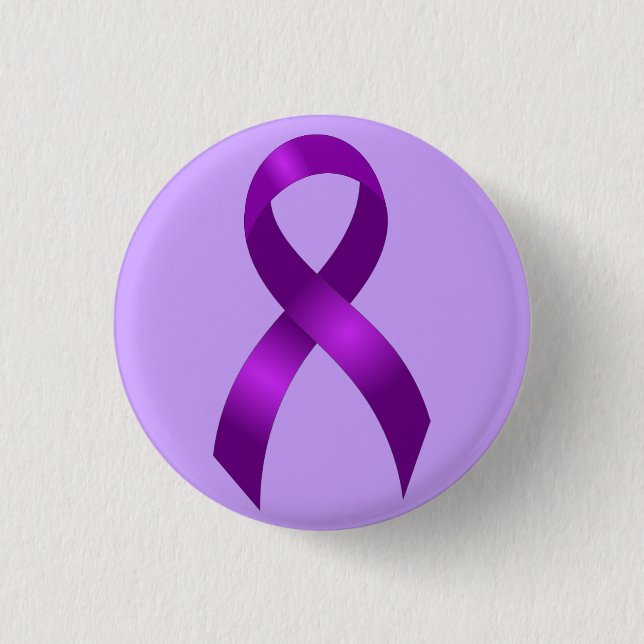 Alzheimers | Crohns & Colitis | Purple Ribbon 1 Inch Round Button (Front)