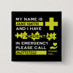 Alzheimer's Disease Alert 2 Inch Square Button