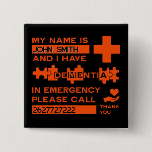 Alzheimer's Disease Alert 2 Inch Square Button