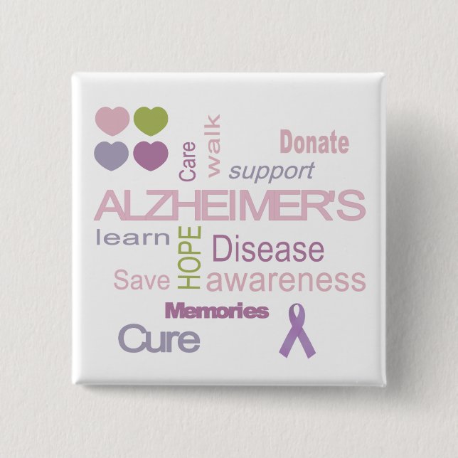Alzheimer's Disease Awareness 2 Inch Square Button (Front)