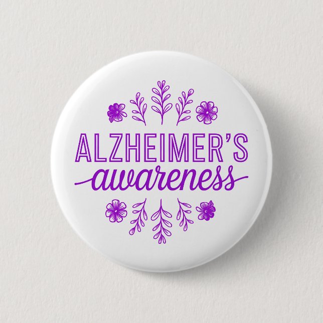 Alzheimer's Disease Awareness Purple Floral 2 Inch Round Button (Front)